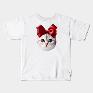 Cat with Red Bow on head Kids T-Shirt